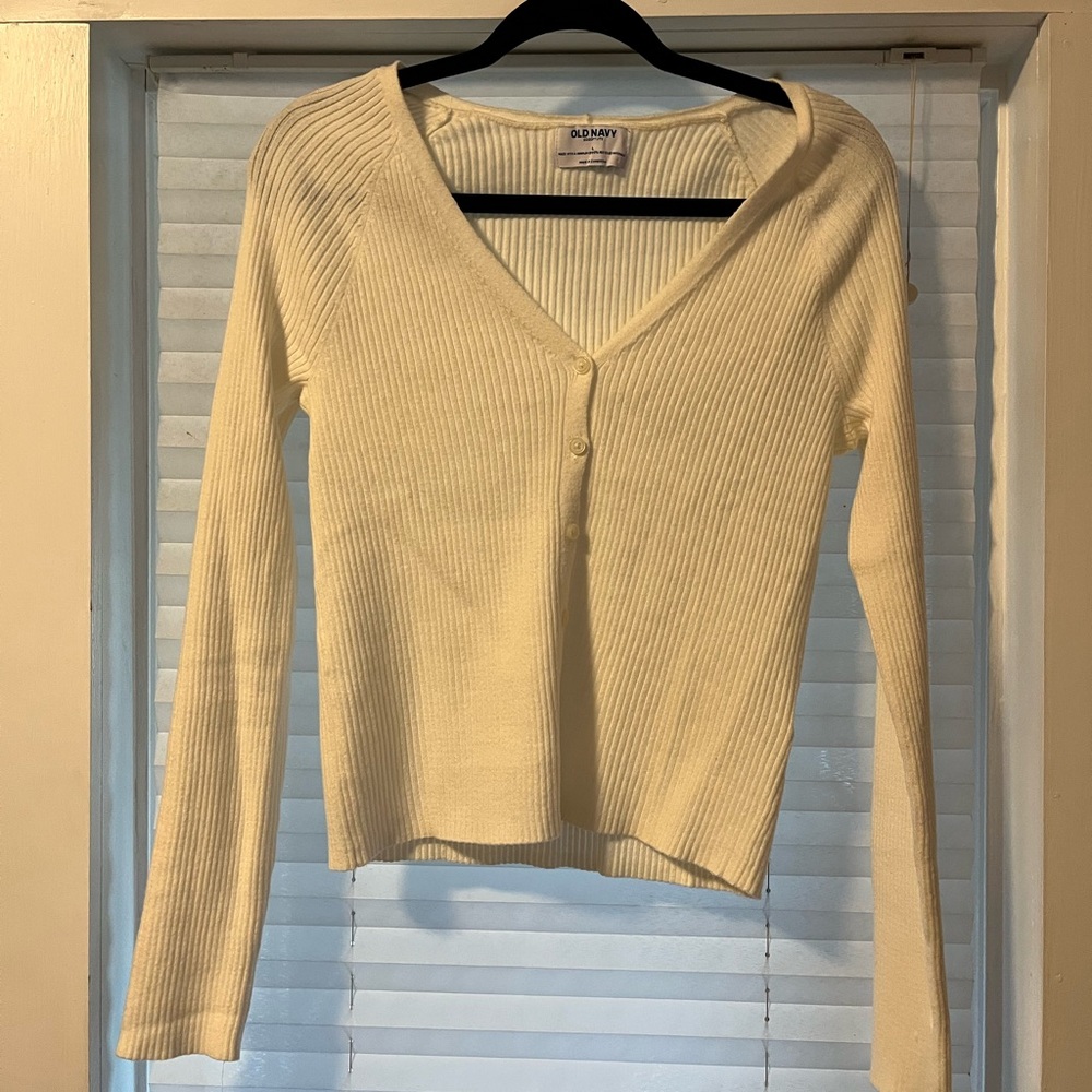 Old Navy Cream Ribbed V-Neck Cardigan